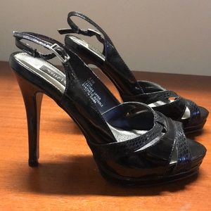 White House Black Market Black Strappy Heels 5.5